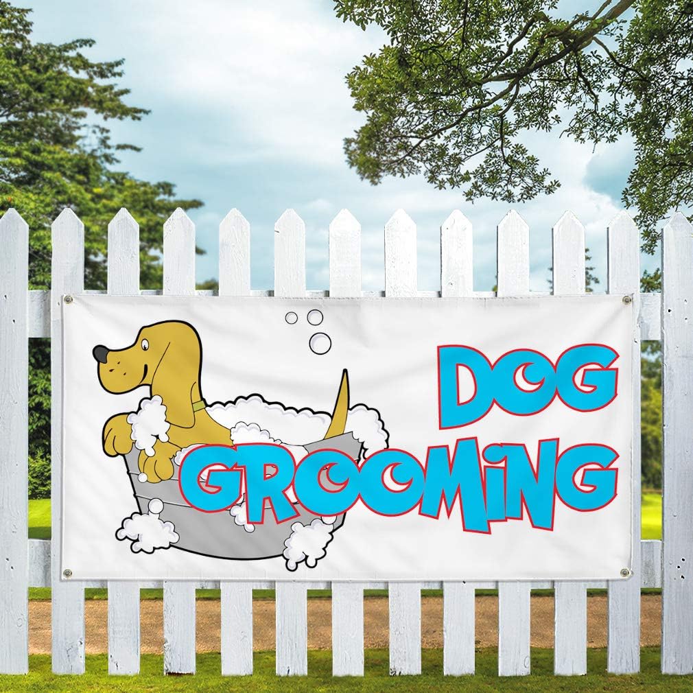 Vinyl Banner Multiple Sizes Dog Grooming Business A Business Outdoor Weatherproof Industrial Yard Signs Brown 4 Grommets 16x40Inches