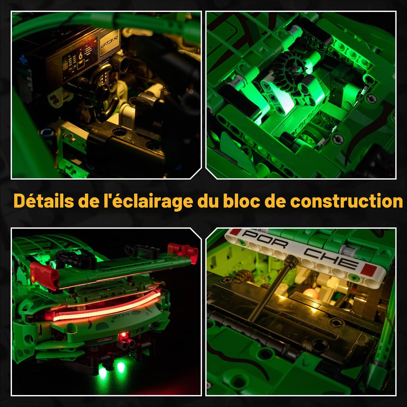 Kyglaring Kit d'Éclairage à LED Compatible avec Lego Technic Voiture Porsche 911 GT3 R Rexy AO Racing 42224 Blocs de Construction, Version Tactile (Pas de modèle)