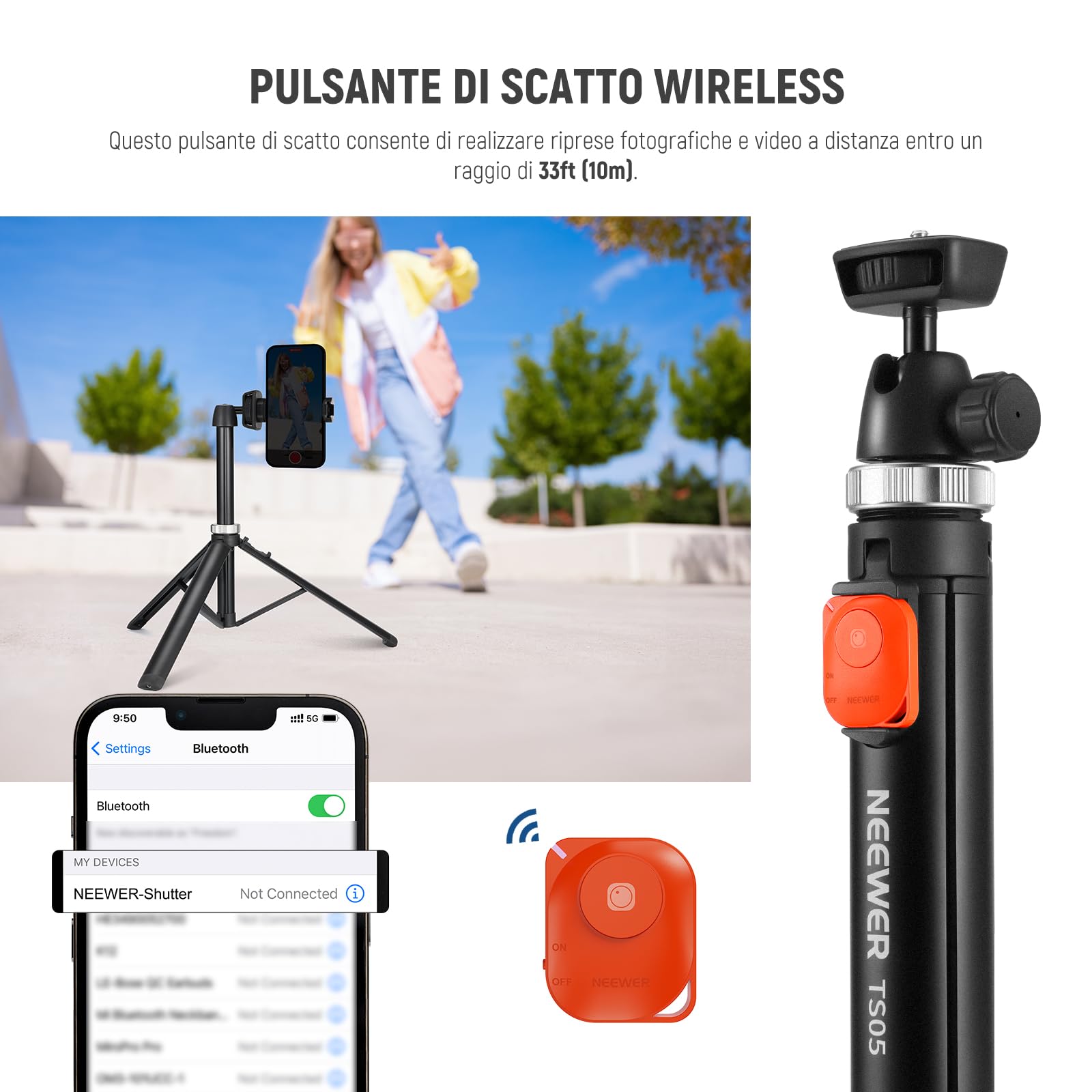NEEWER Treppiede Telefono Fotocamera con Portacellulare e Telecomando, Cavalletto Selfie Stick in Metallo da 160cm per Video Vlog Viaggio Compatibile con iPhone Canon Sony Nikon, Panno Pulizia, TS05