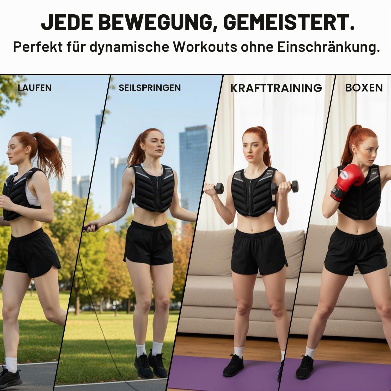 RHINOSPORT Gewichtsweste 4,5 kg 6,8kg 9,1kg für Damen & Herren - Premium Fitness Weste mit reflektierenden Streifen & Armbandtasche für Krafttraining, Gewichtsverlust, Heim/Gym Workouts