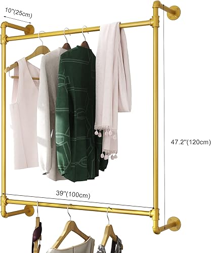 Miniatura 7 de MaiRHK Perchero industrial de metal para ropa, para colgar en la pared, barra de almacenamiento para armario, vintage, comercial, para pasillo,