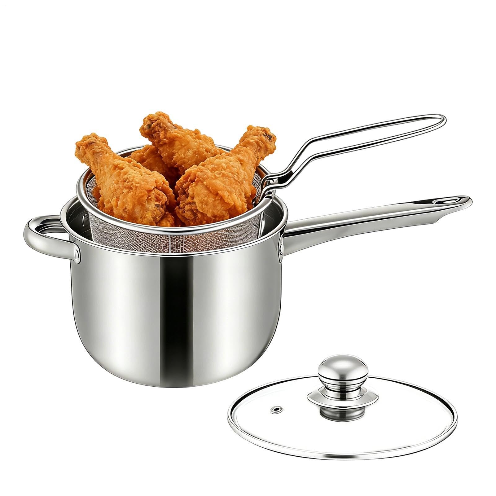 Casserole profonde compacte – Mini friteuse en acier inoxydable, petit panier, cuisine, poisson, poulet, pique-nique, fête, passoire portable, pour induction | Outil pour hayon