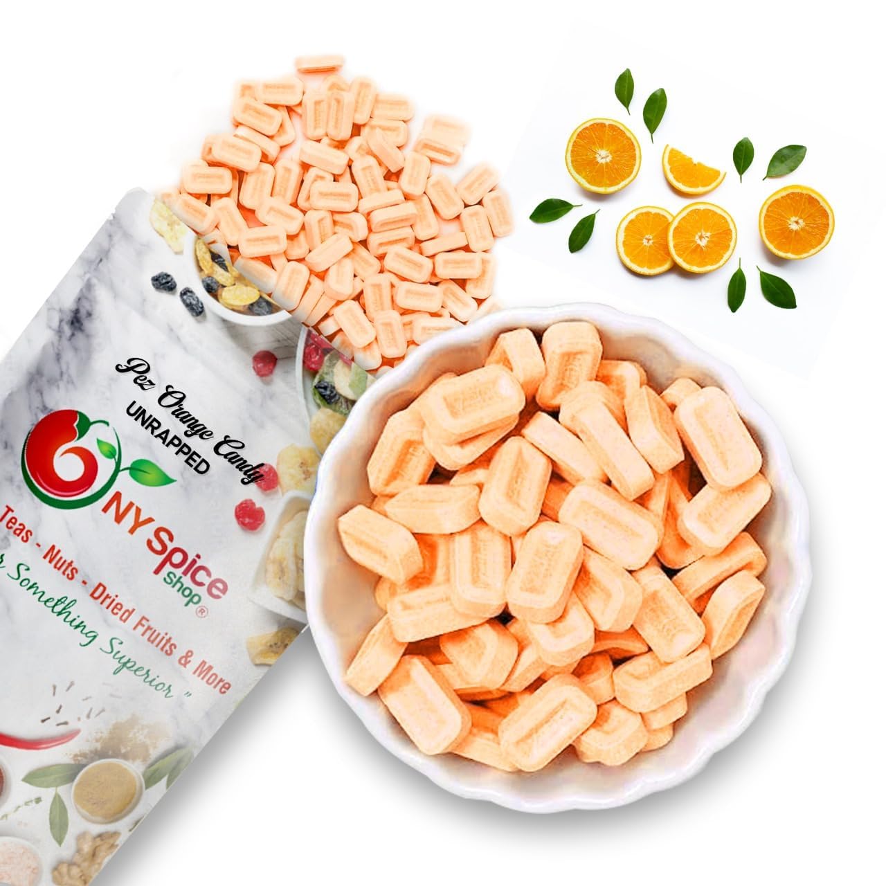 NY SPICE SHOP Unwrapped Pez Candy Bulk - 2 Pound Orange Flavored Pez Candy - Party Decorations Pez Hard Candy - Sour Pez Small Candy