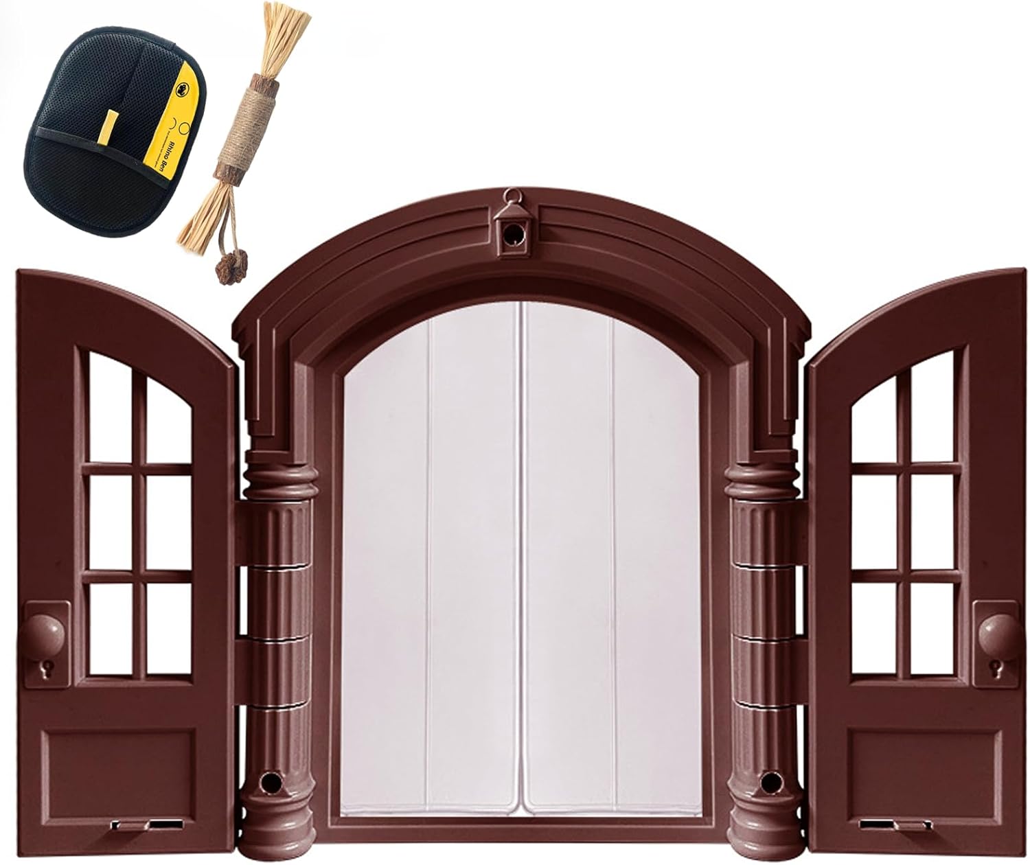 French Retro Cat Door - Durable ABS Material Double Door Design Interior Cat Door, Lockable, Easy DIY Installation for Average-Sized Cats, 9.45 x 10.83 x 2.83’’ (White, with Clear Curtain)