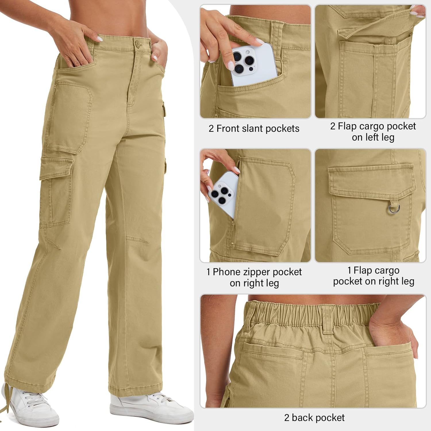 Alfiudad Women's High Waisted Cargo Pants Wide Leg Work Hiking Casual Travel Y2K Streetwear with Pockets Baggy Pants - Image 3
