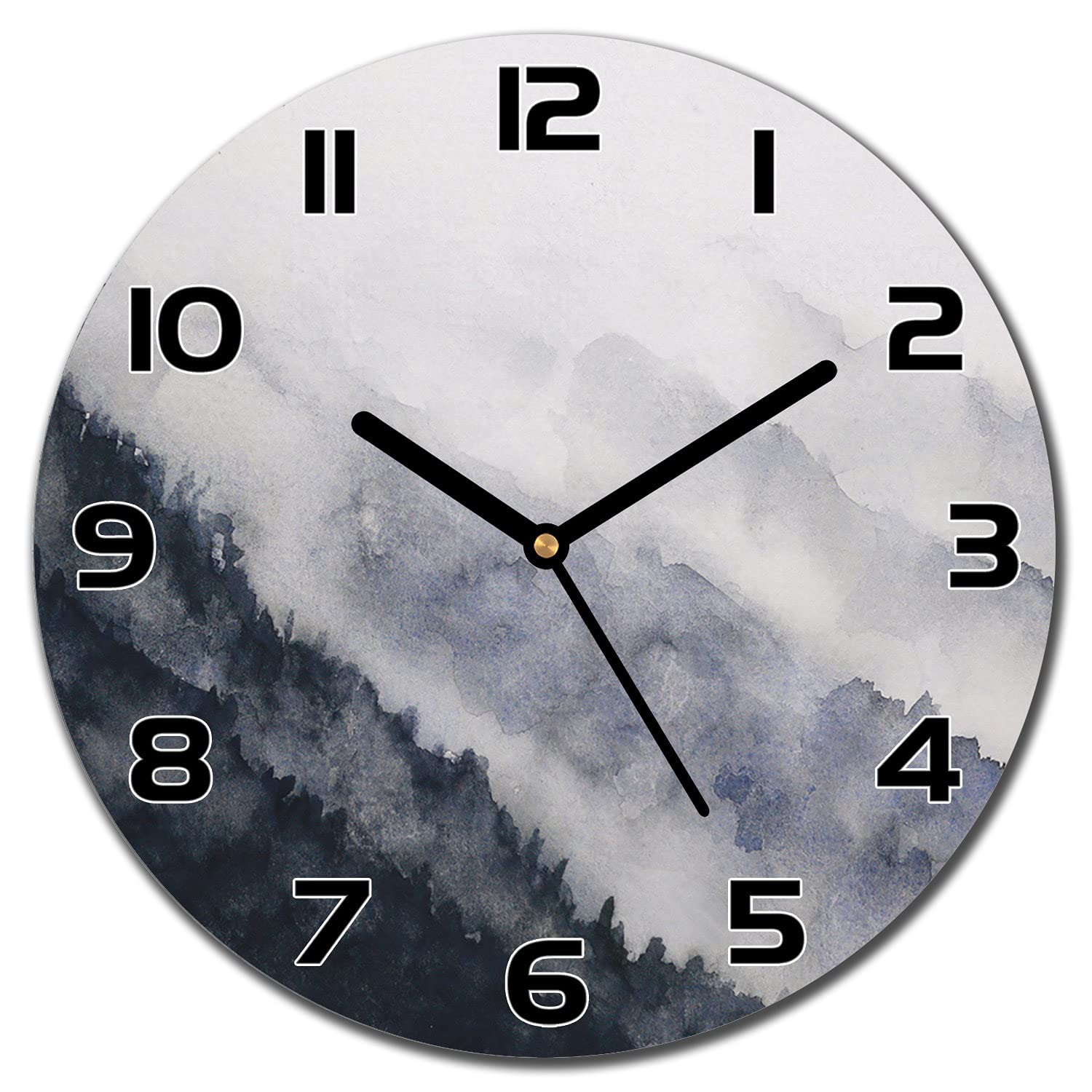 Horloge murale lisible en verre trempé 30 cm motif paysage brumeux