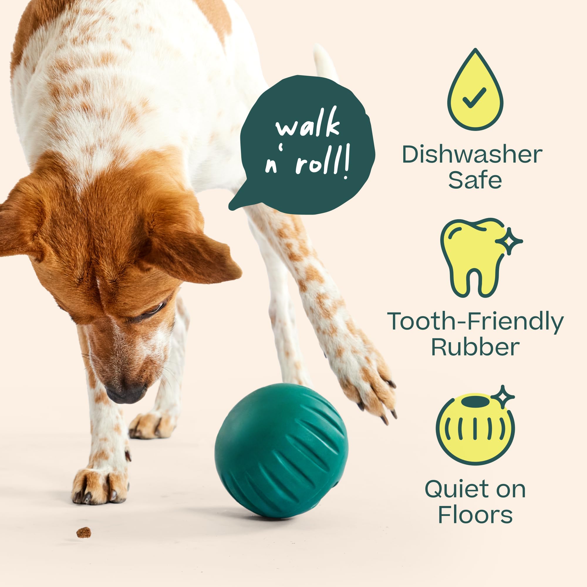 Woof Walkabout Dog Puzzle Treat Dispenser giocattolo per cani 18,1 kg in su | Aperture regolabili per crocchette e dolcetti, gomma resistente, lavabile in lavastoviglie, facile da pulire