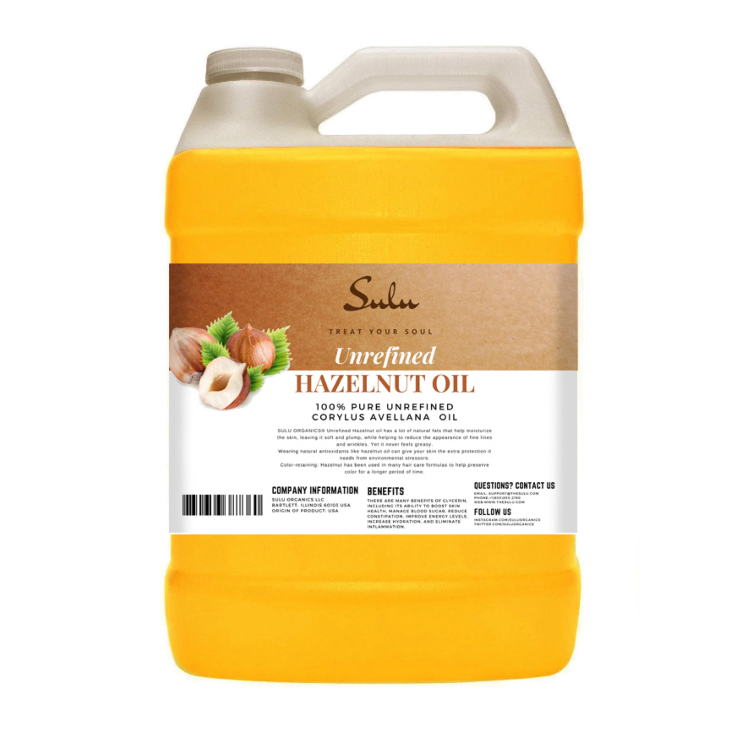 SULU ORGANICS 100% Pure Cold Pressed Hazelnut Oil 1 Gallon (128 FL.OZ)