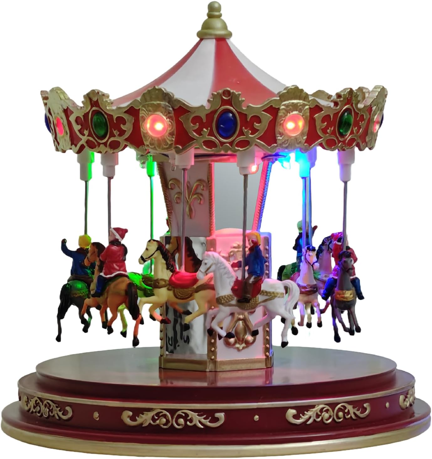 Christmas Village Carousel Decoration Multicolor Music Box with LED Light Beautiful Building Collection for Kids Gift