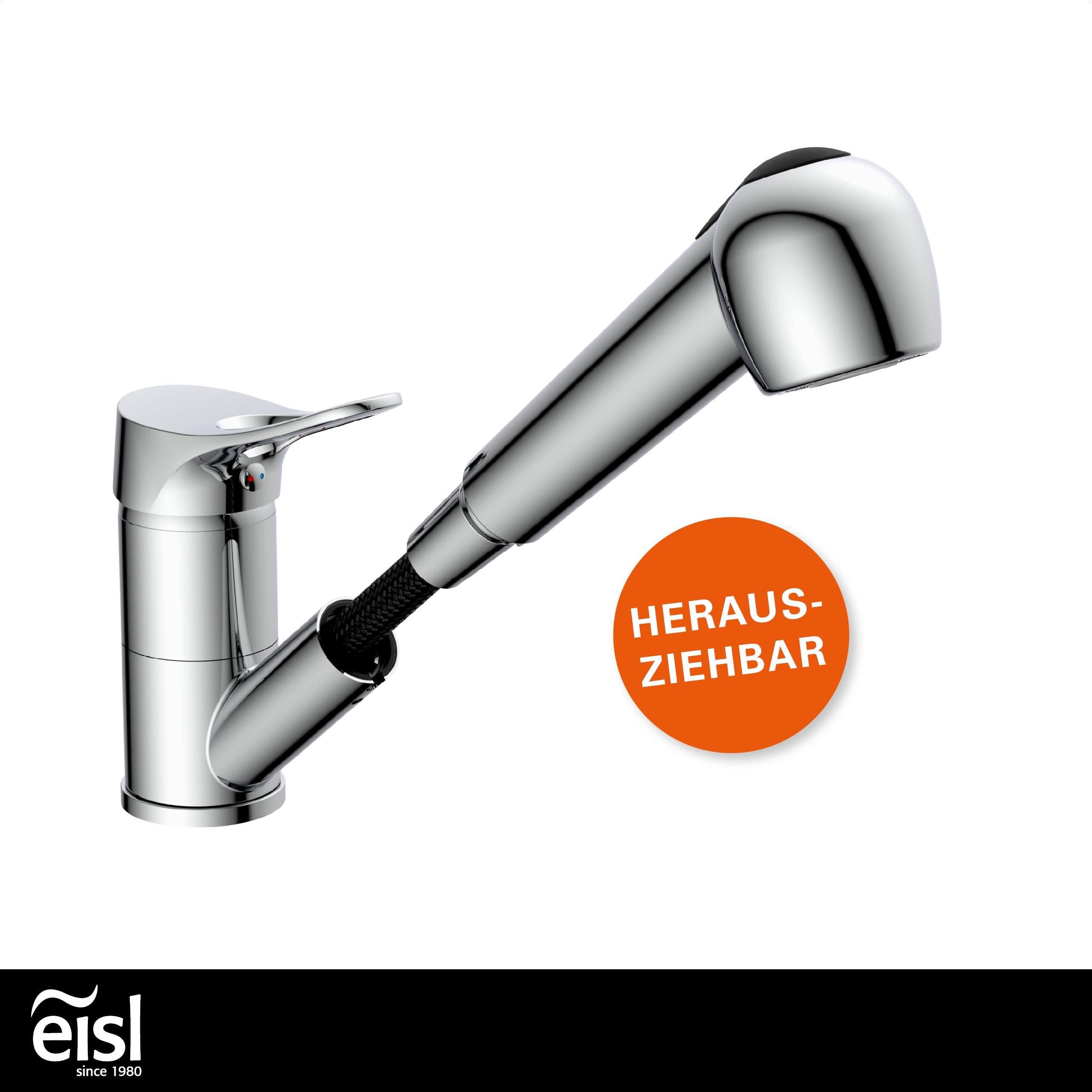 EISL NI183VECR VERONA Wasserhahn Küche ausziehbar, Spültischarmatur mit Geschirrbrause, Küchenarmatur mit 2 Strahlarten, 90° schwenkbarer Mischbatterie, Chrom