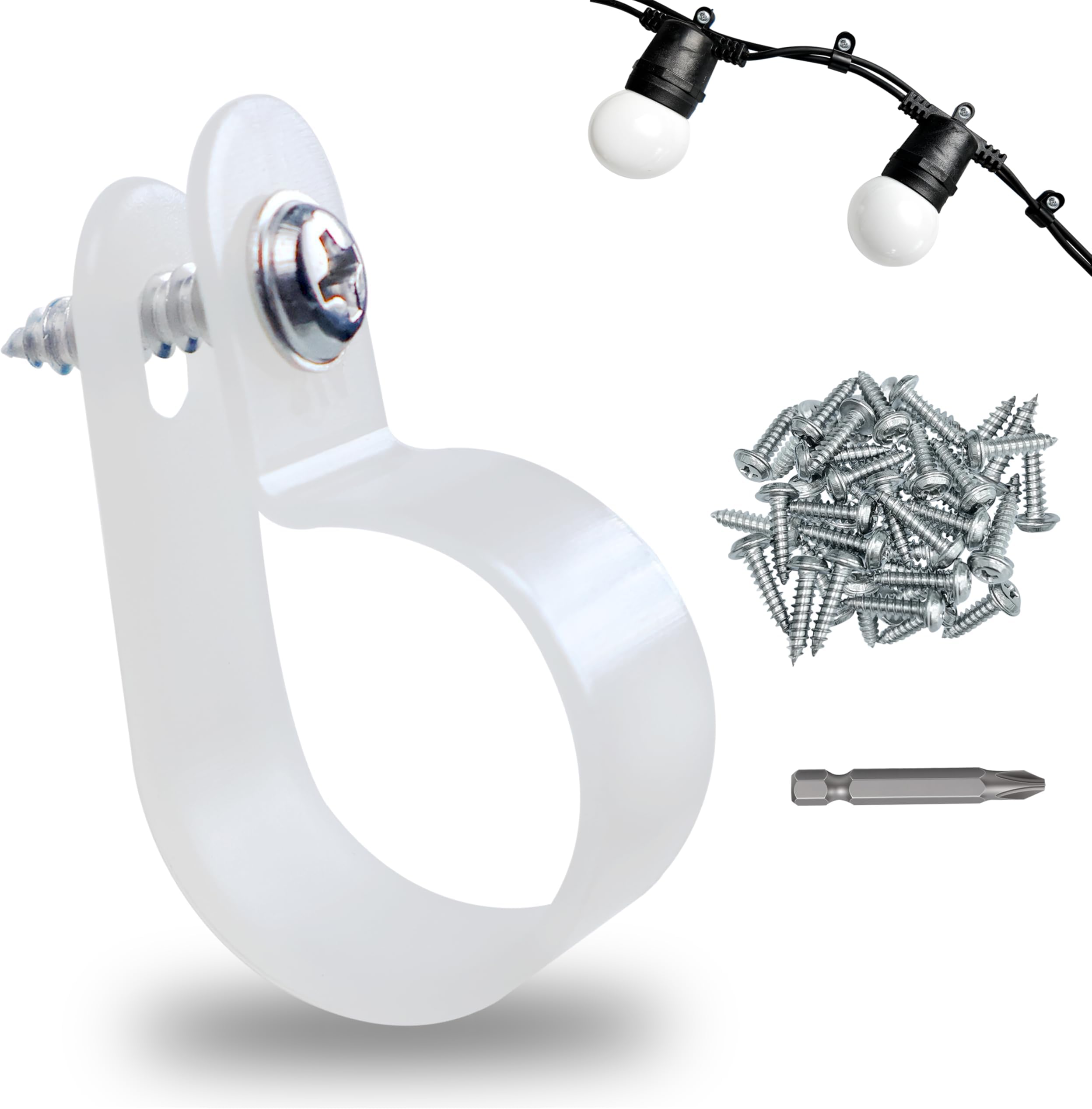 60 Pack 1/2 in Rope Light Clips p-Style Mounting Clips Plastic Cable Clamps for Wire Management(White-60p, 1/2)
