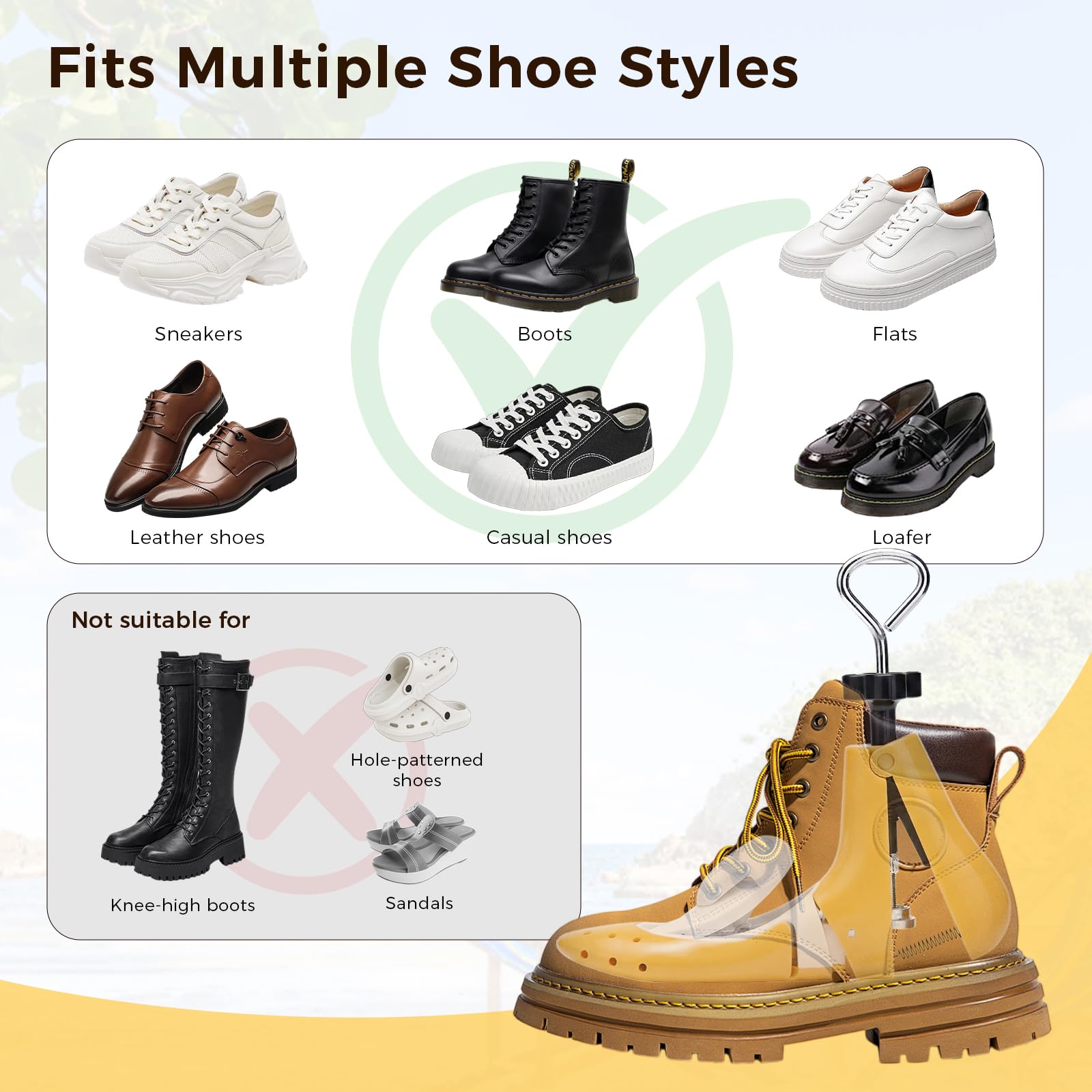 Estirador de zapatos para hombres y mujeres, expansor de longitud/ancho/altura ajustable para pies anchos y empeine