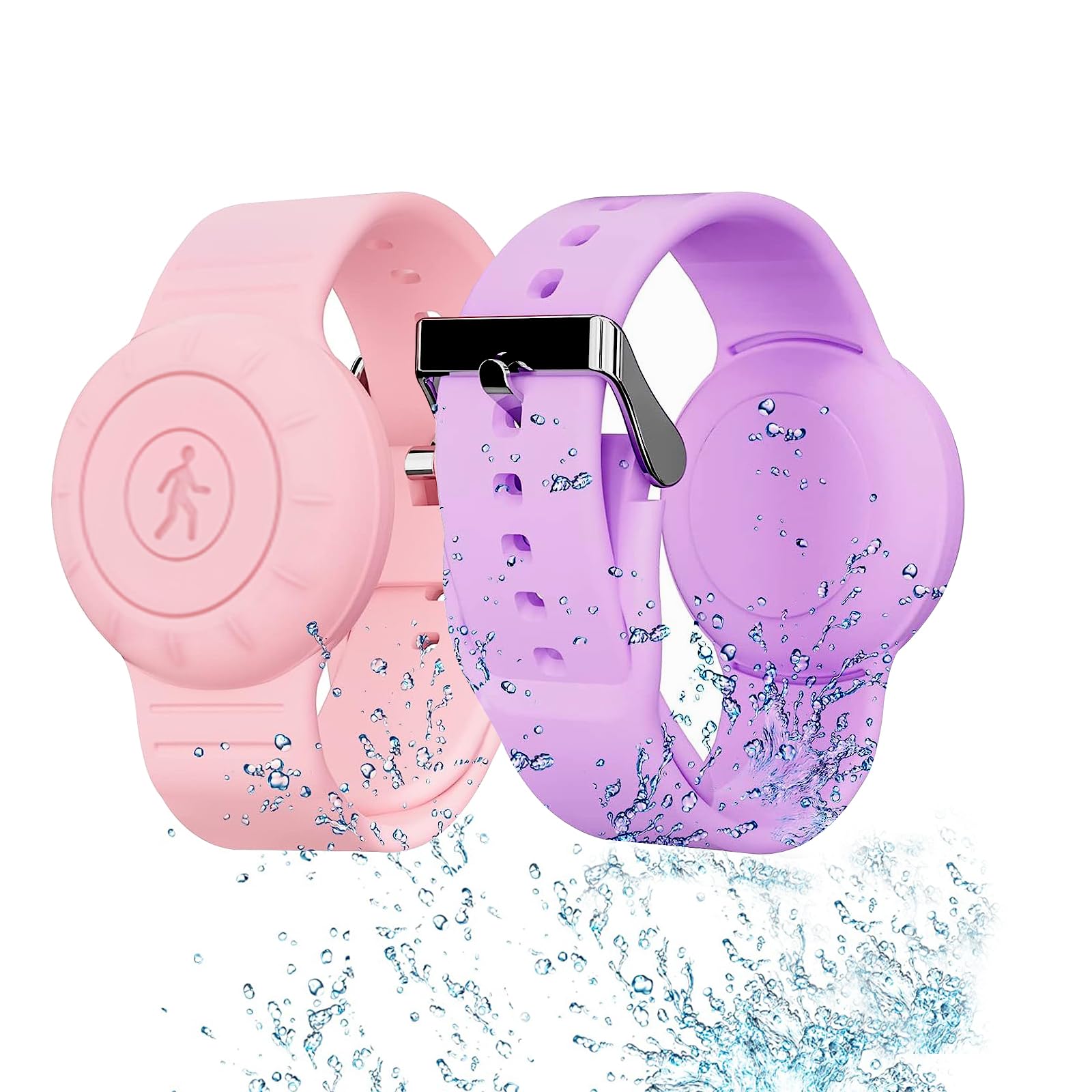 Aircawin 2 Pack Waterproof Airtag Wristband for Kids,Hidden Airtag Bracelet Kids,Anti-Lost Apple Airtag Holder Case for Child,Silicon Airtag Case Cover Watch Band GPS Tracker for Toddler-Pink+Purple
