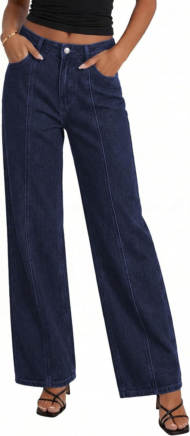 PRETTYGARDEN Women's Wide Leg Jeans Stretchy Baggy Denim Pants | High Waisted Palazzo Pant, Seamed Front, Relaxed Fit, Basic-5-Pocket, Casual Office Wear, Going Out Outfits, Fashion Clothing