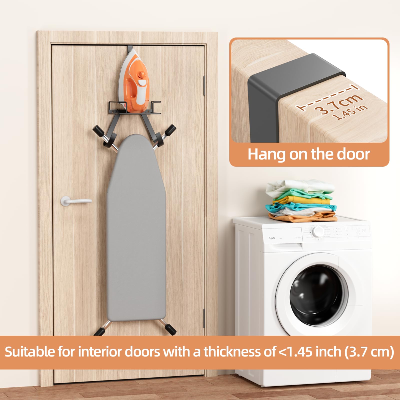 DB DORVEY BEAUTY Over The Door Ironing Board Holder，Hanging Ironing Board Holder Hanger Wall Mount, Over The Door Ironing Board and Iron Holder Organizer, Laundry Room Organization and Storage Home