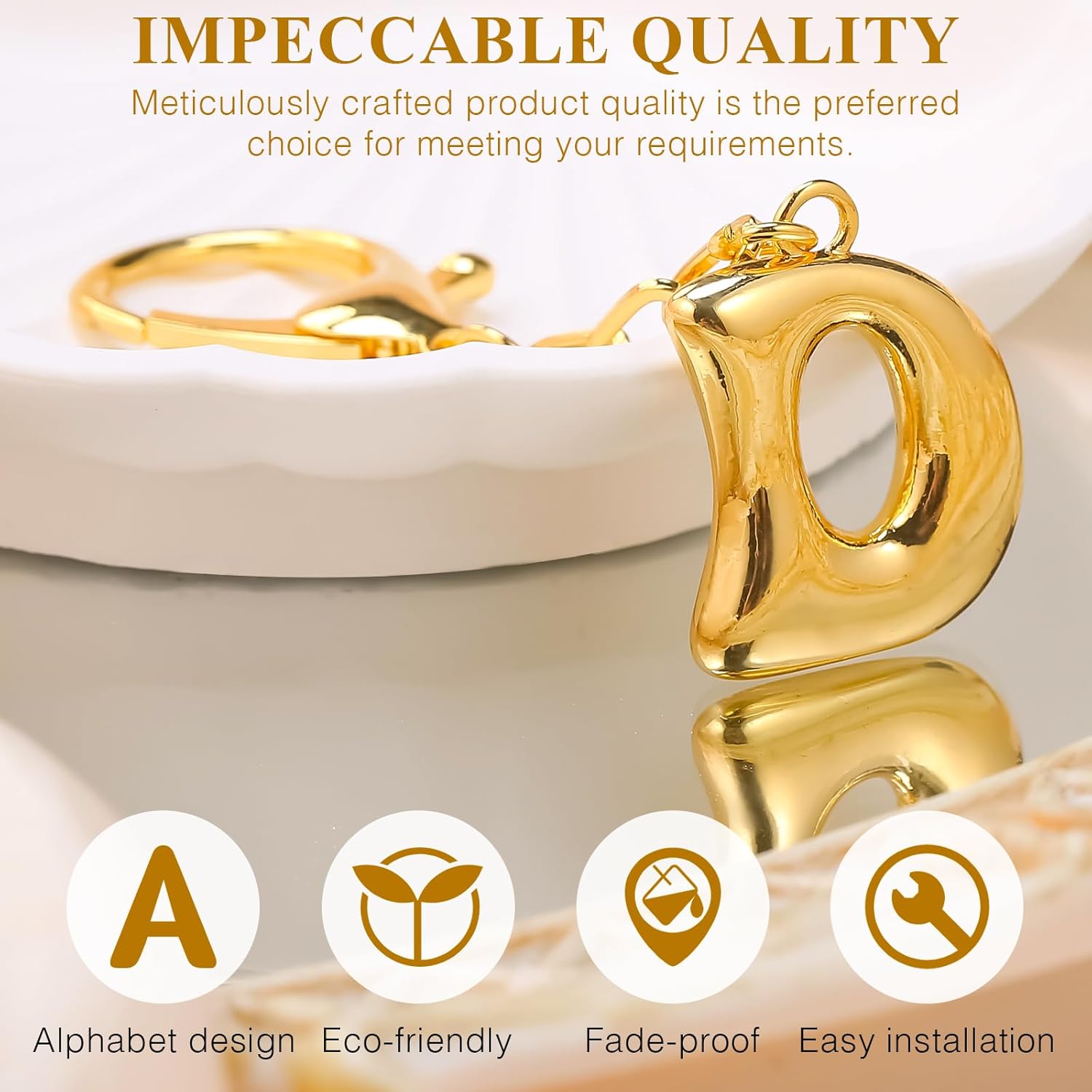 VICKHU Gold Plated Bubble Initial Letter Cute Keychain for Women Car Key Purse Decorative Keyring Handbag Charms Fashion - Image 7