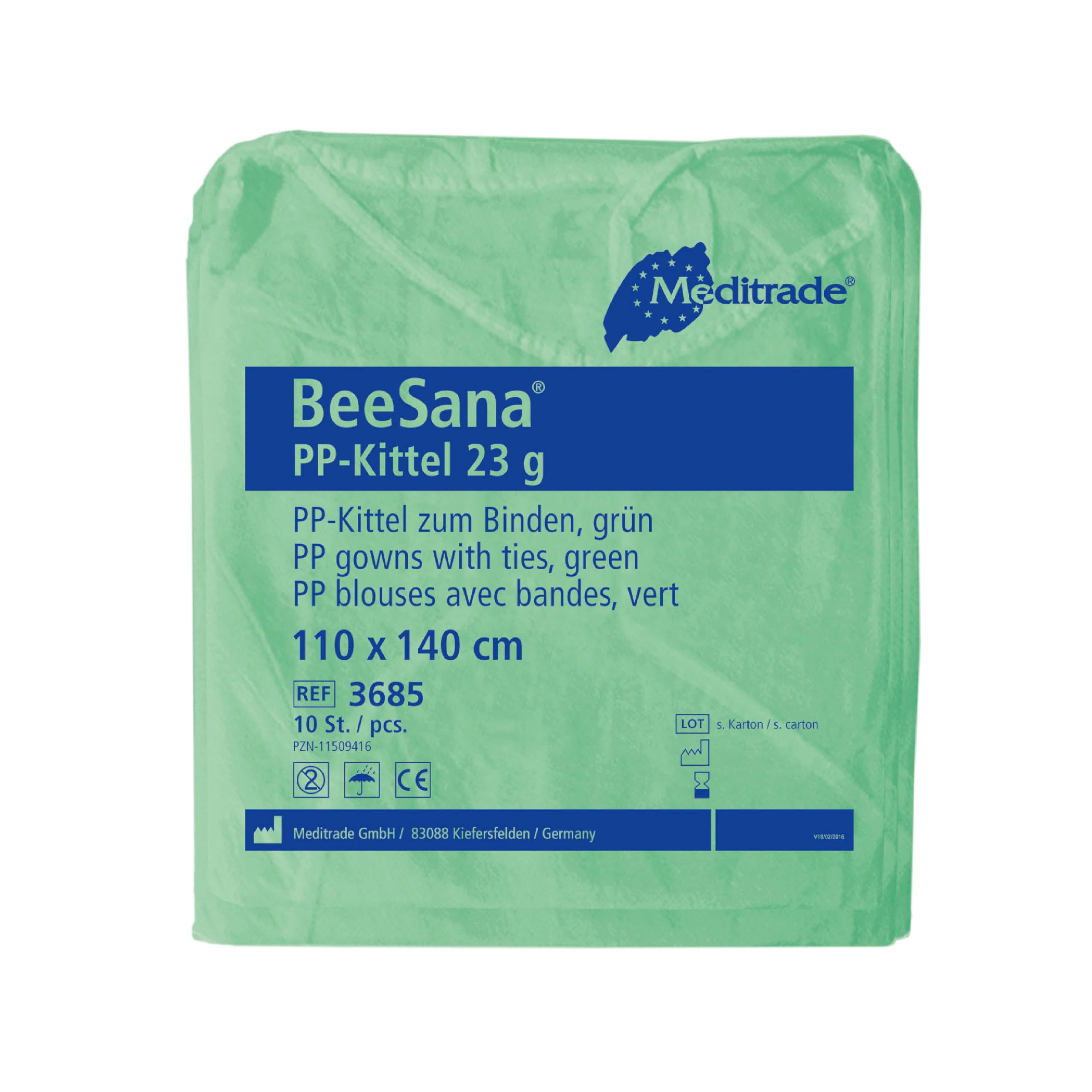 Meditrade 3685 Beesana PP z gumowym kombinezonem, 110 cm x 140 cm, zielony (zestaw 10 szt.)
