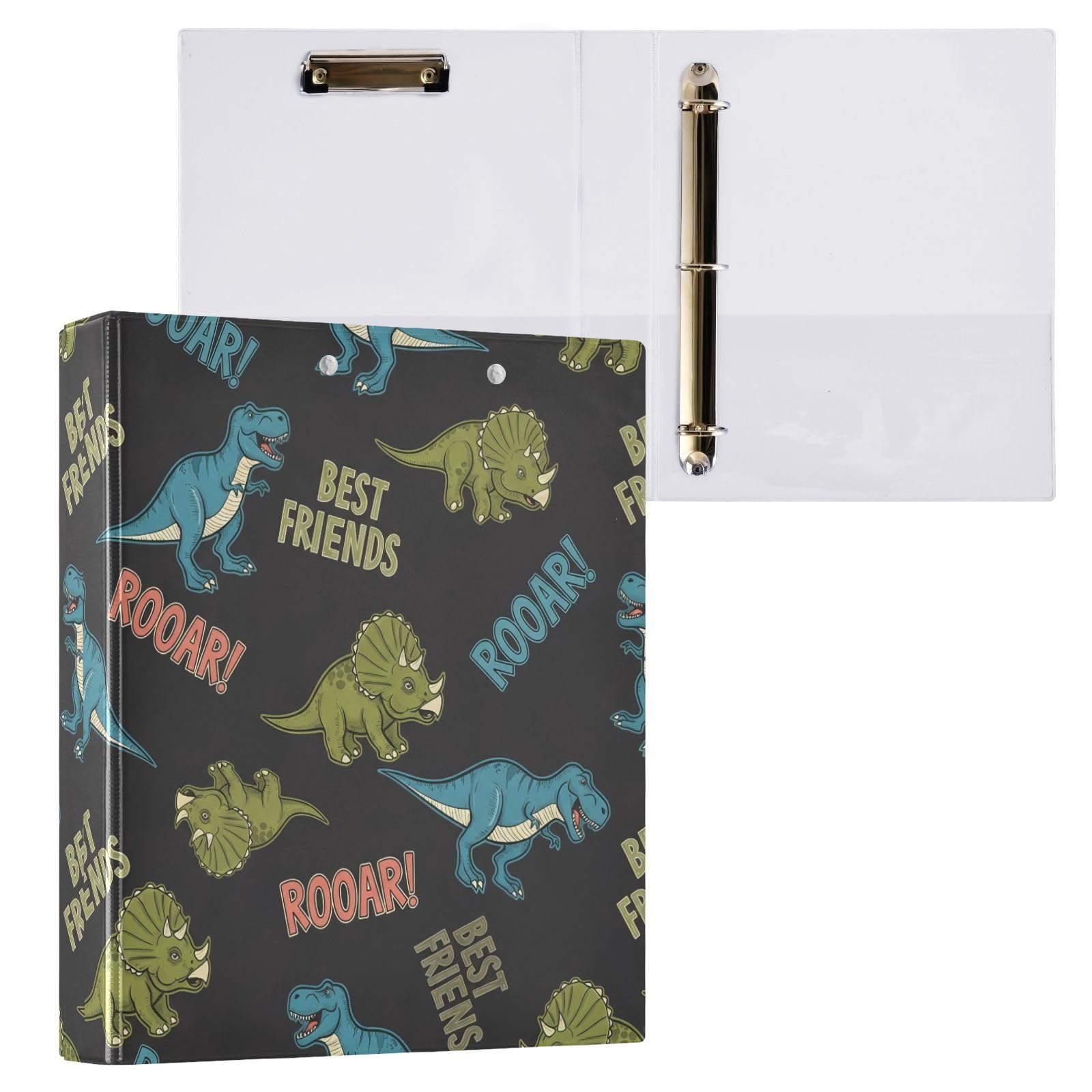 Dinorsaur - Raccoglitori a 3 anelli, 3,8 cm, decorativi, rotondi, con clip in metallo, organizer per casa e ufficio, confezione da 2
