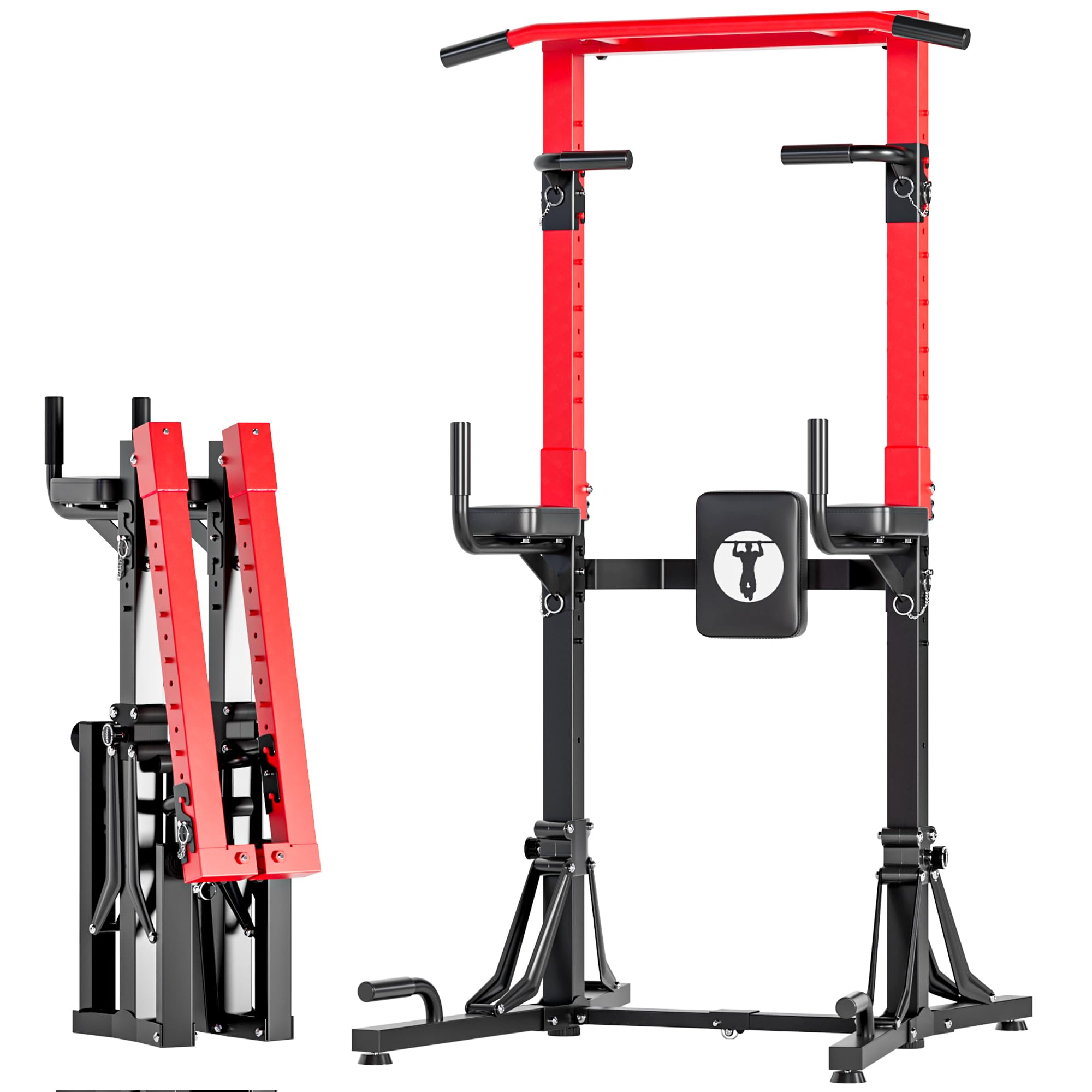 soges Foldable Power Tower Pull Up Bar Station with 6-Level Height Adjustment Heavy Duty Free Standing Dip Station