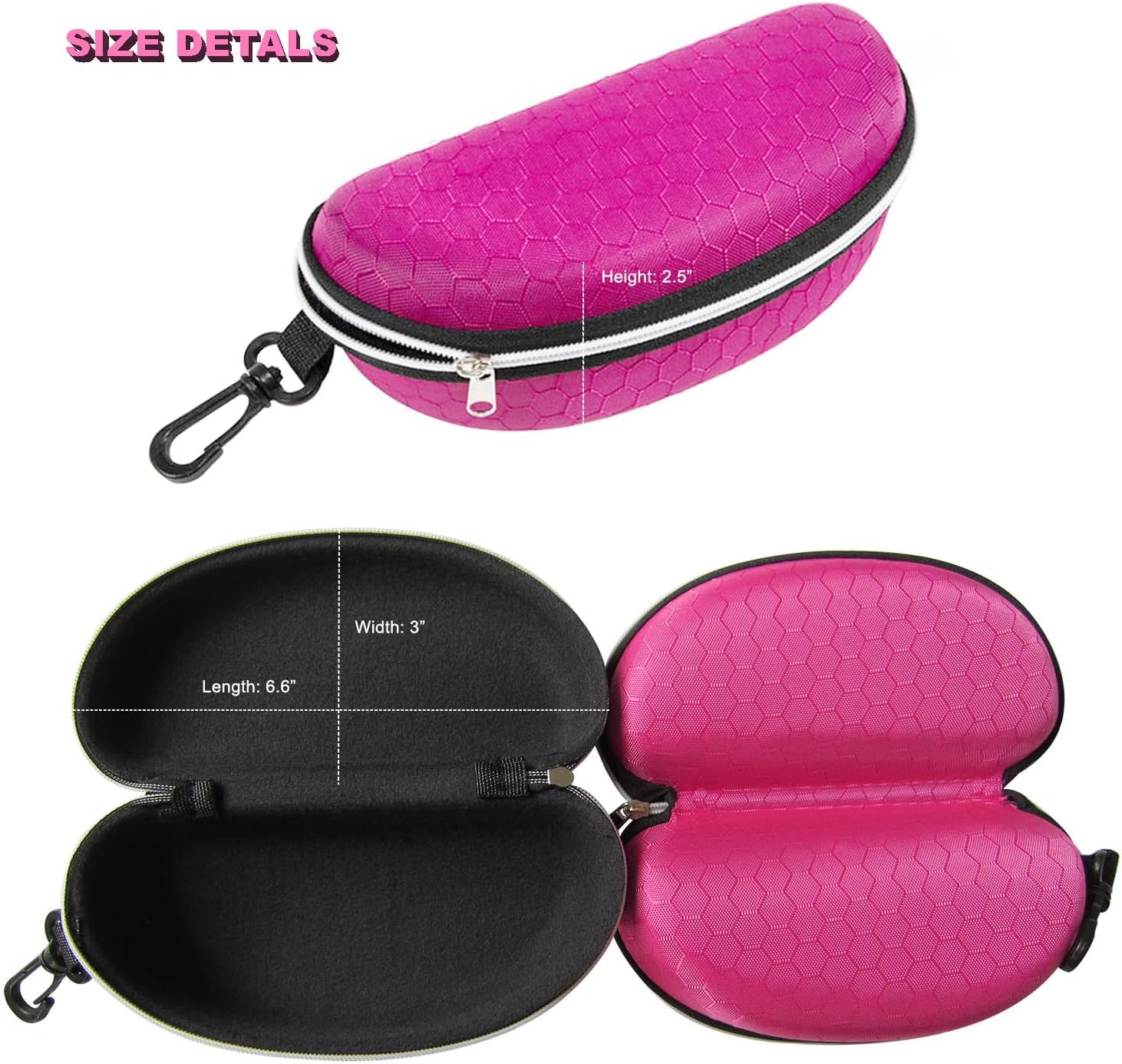 5 Pack Hard Shell Sunglasses Cases with Zipper Honeycomb Waterproof Eyeglasses Case Hard Shell with Carabiner for Men and Women Purple Red Gray Black Blue Eyeglasses Case Bulk - Image 8