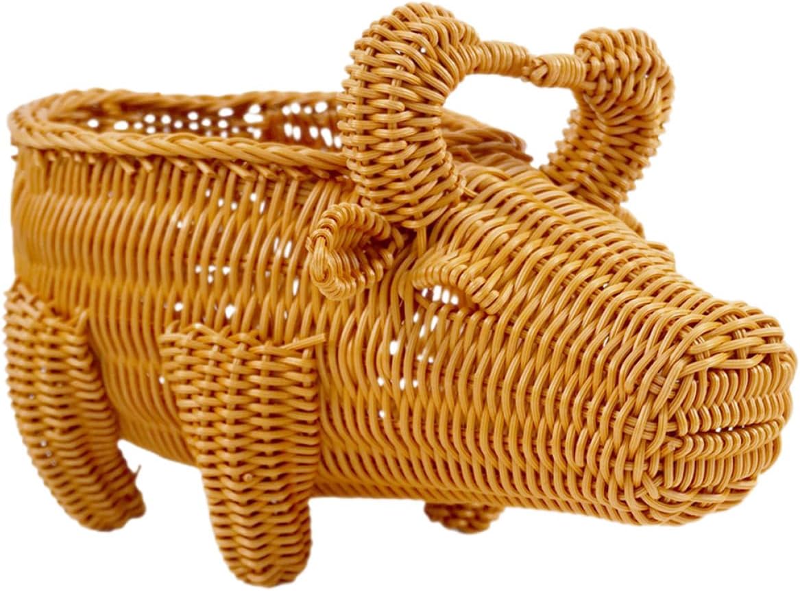 BETOOKY Animal-shaped Imitation Rattan Storage Basket Large Capacity Woven Fruit and Bread Serving Tray for Kitchen and Home Organization