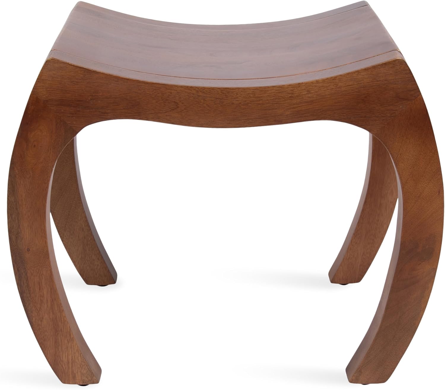 Kate and Laurel Loviisa Modern Mango Wood Bedroom Vanity Stool, 22 x 14 x 18, Walnut Brown, Transitional Curved Ottoman Table for Use as Side Table or Living Room Chair Decor or Storage