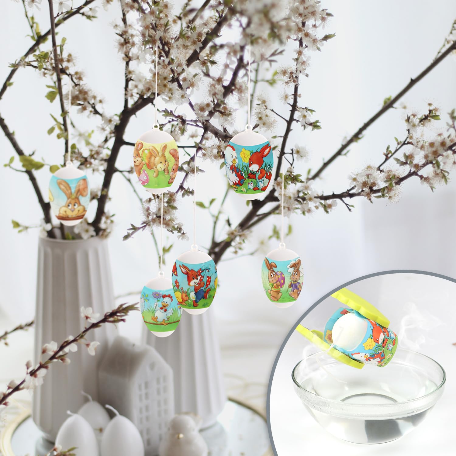 com-four® 36x Weiße Deko-Ostereier aus Kunststoff - Plastikeier zum Anmalen und Aufhängen - Kunststoffeier für die Dekoration zu Ostern