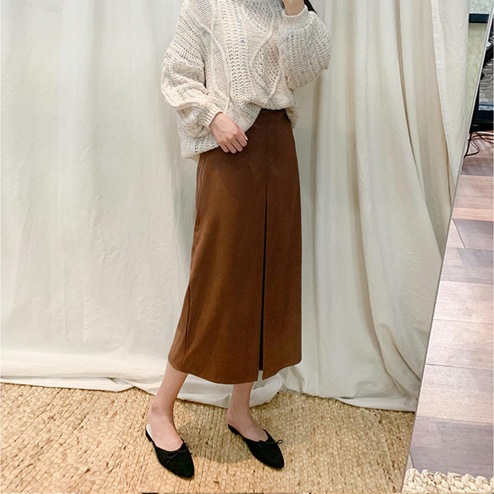 Röcke Frauen Mit Plus-größe Wildleder A-line-Rock-hohe Taille Mit Mittlerer Länge Hip Slimming Design Damenröcke-braun-6xl