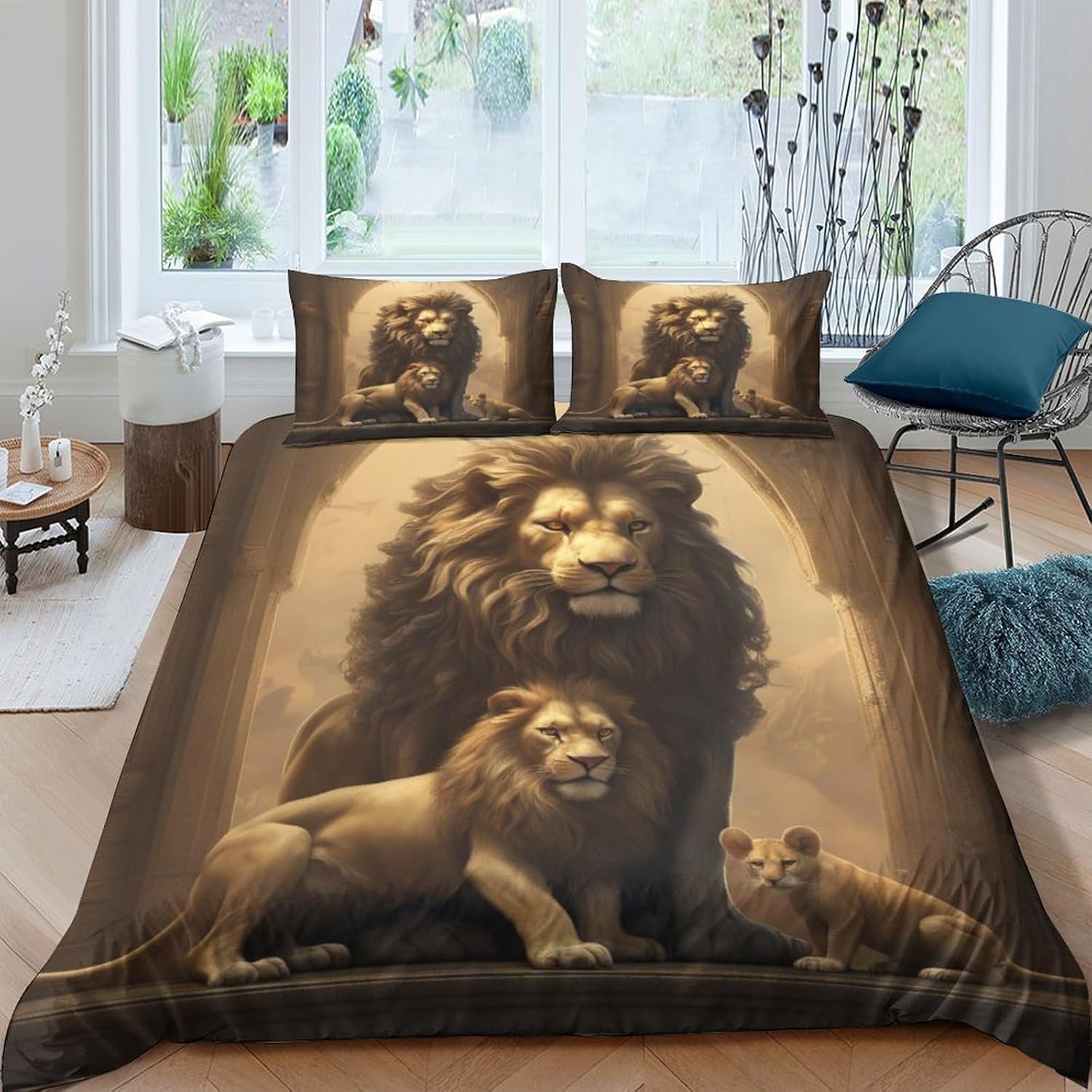 Housse de couette en microfibre lion grand lit 260x240 parure de lit moderne 3 pièces