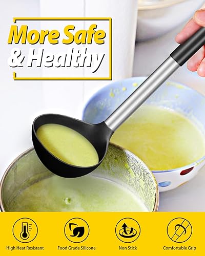 Miniatura 4 de Paquete de 2 cucharones de cucharón, cuchara grande de silicona para sopa, utensilios de cocina antiadherentes con alta resistencia al calor, sin