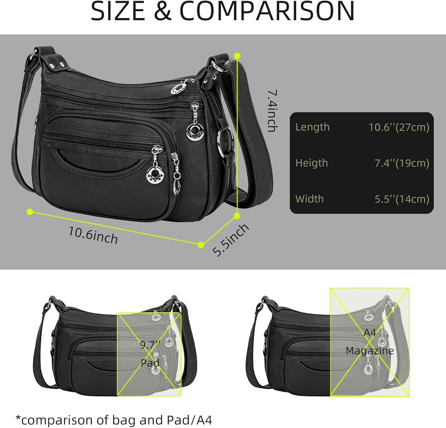 Crossbody Bag for Women Multi Pocket PU Leather Shoulder Handbag Large Capacity Lightweight Purse for Daily Use - Image 6