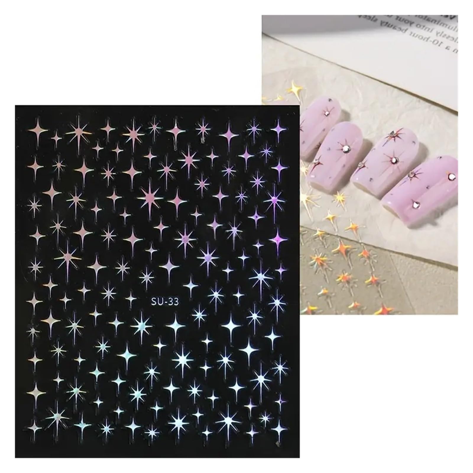 15pcs Starburst Nail Art Stickers Sparkling Golden & Silvery French Manicure Decorations for DIY Nails(Color12)