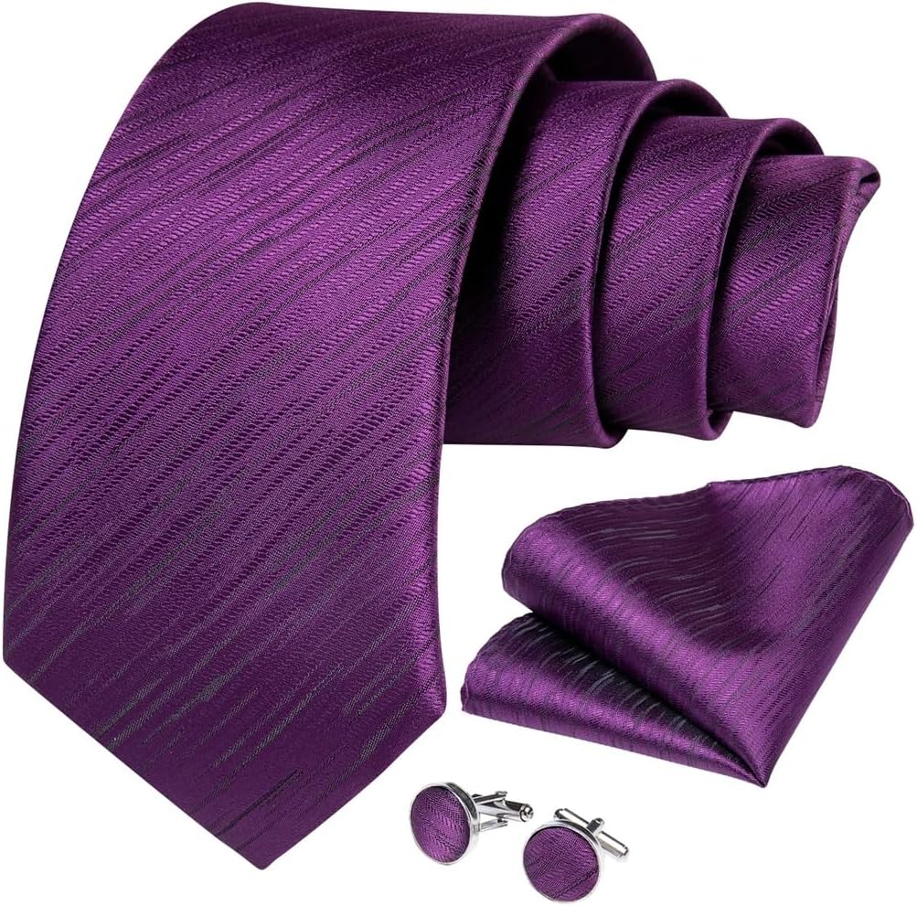 Men's Tie Sets Silk Polyester Plain Neckties Ties with Handkerchief Cufflinks Delicate Wedding Party Accessory
