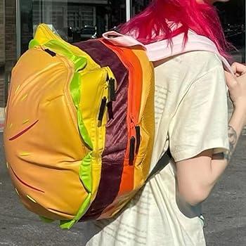Amazon.co.jp: PU チーズバーガー バックパック大容量ジッパー