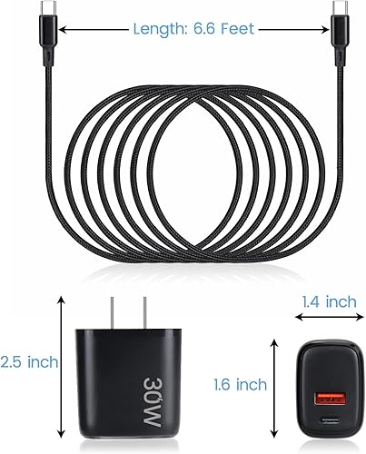Miniatura 5 de 30W PD USB C Fast Charger for DJI Neo, Mini 4K, 2 SE, 4 Pro, Air 2S, Avata 2 Drones, Dual Port USB + Type C Wall Charger with 6ft C to C Charging