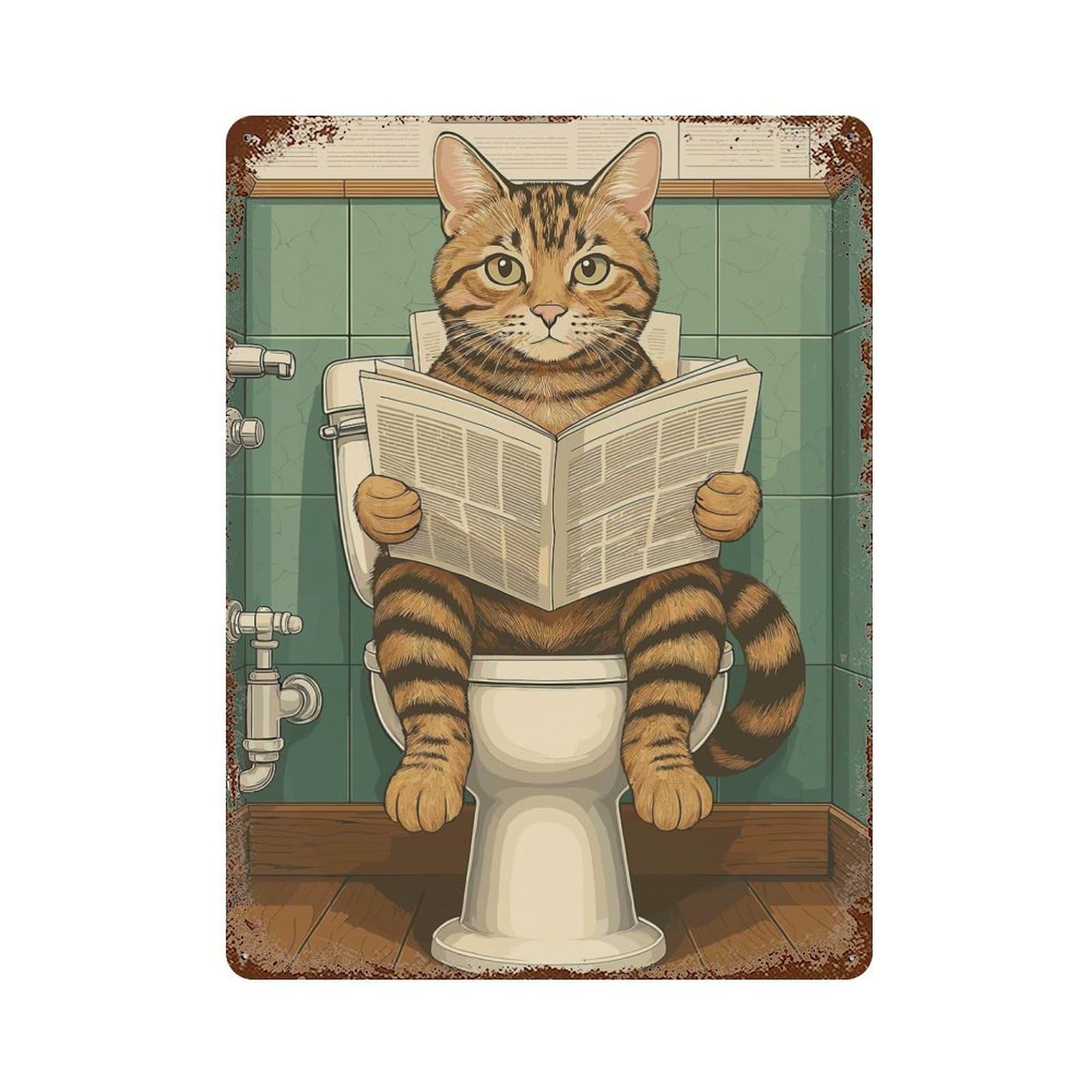 Cat Reading Newspaper on Toilet Retro Metal Sign 15.7"x11.8", for Office, Studio And Wall Decor, Industrial Home Decor