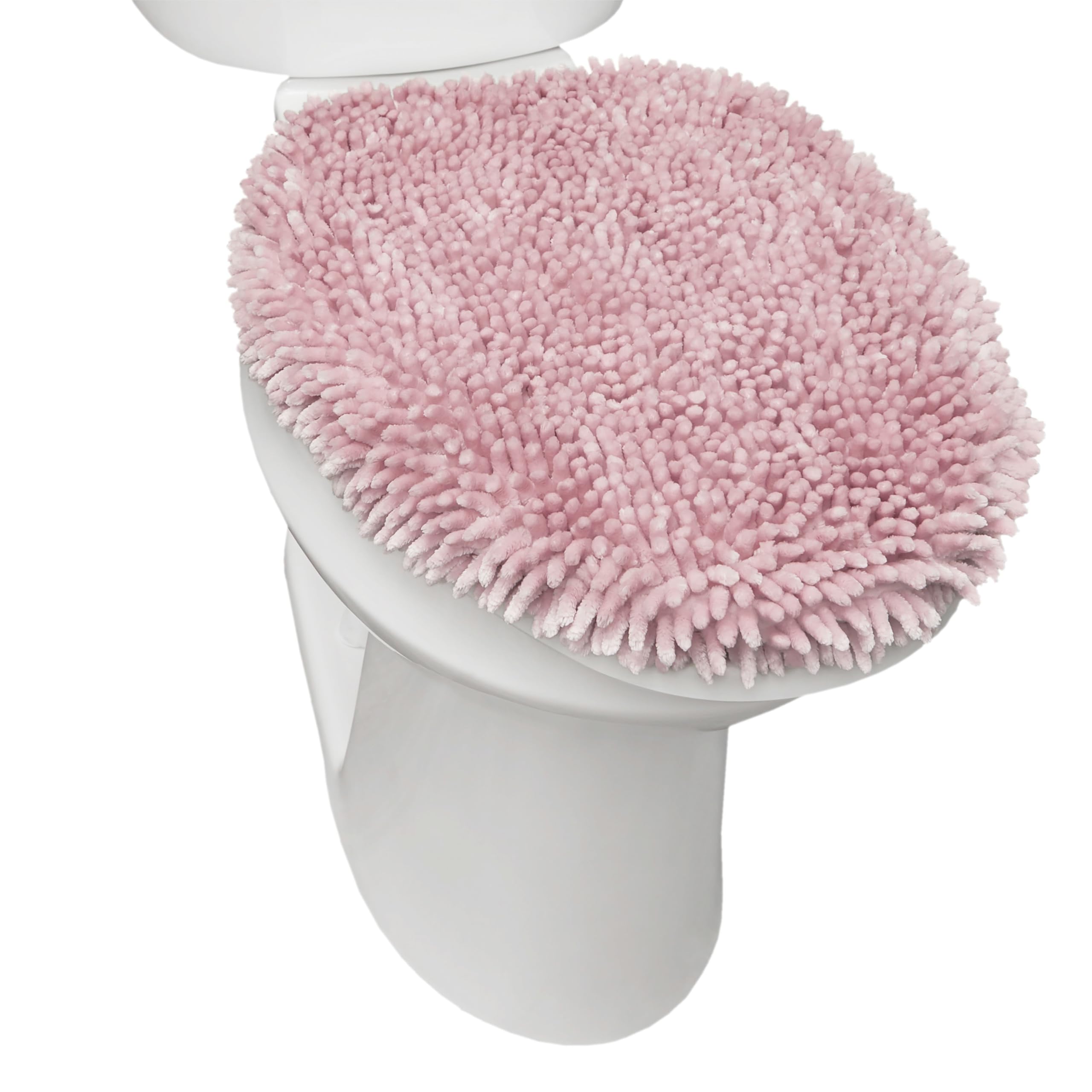 TOWN & COUNTRY BASICS SoHome Spa Step Luxury Plush Chenille Shag Machine Washable Ultra Soft Standard Toilet Lid Cover 18.5"x19.6" Blush