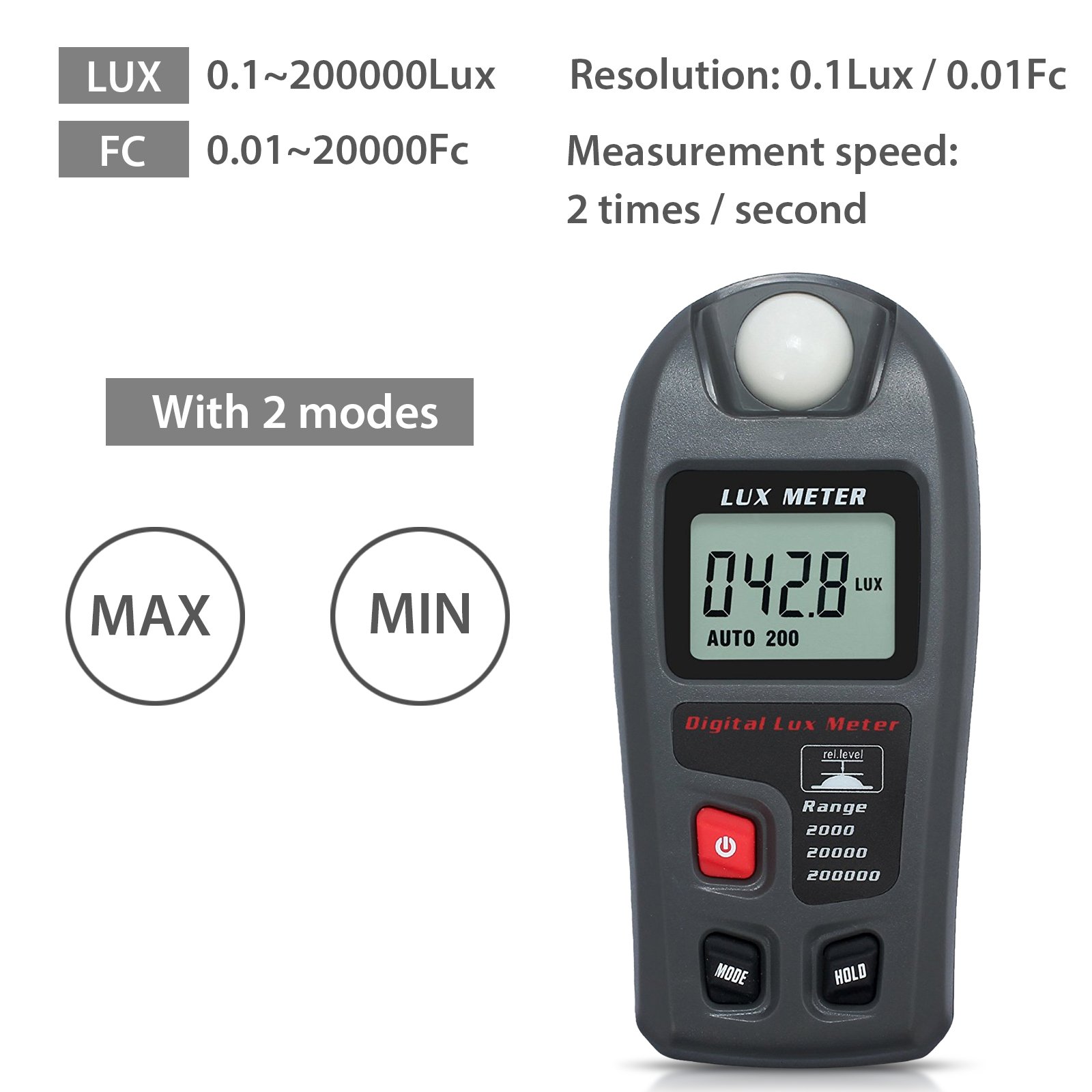 Neoteck Digitale Light Meter 20000 Fc/200000 Portatile Esposimetro Digitale Tascabile Portatile LCD Misuratore di Luce Digitale Ampia Usato per Scuola Famiglia Industria Magazzino Laboratorio