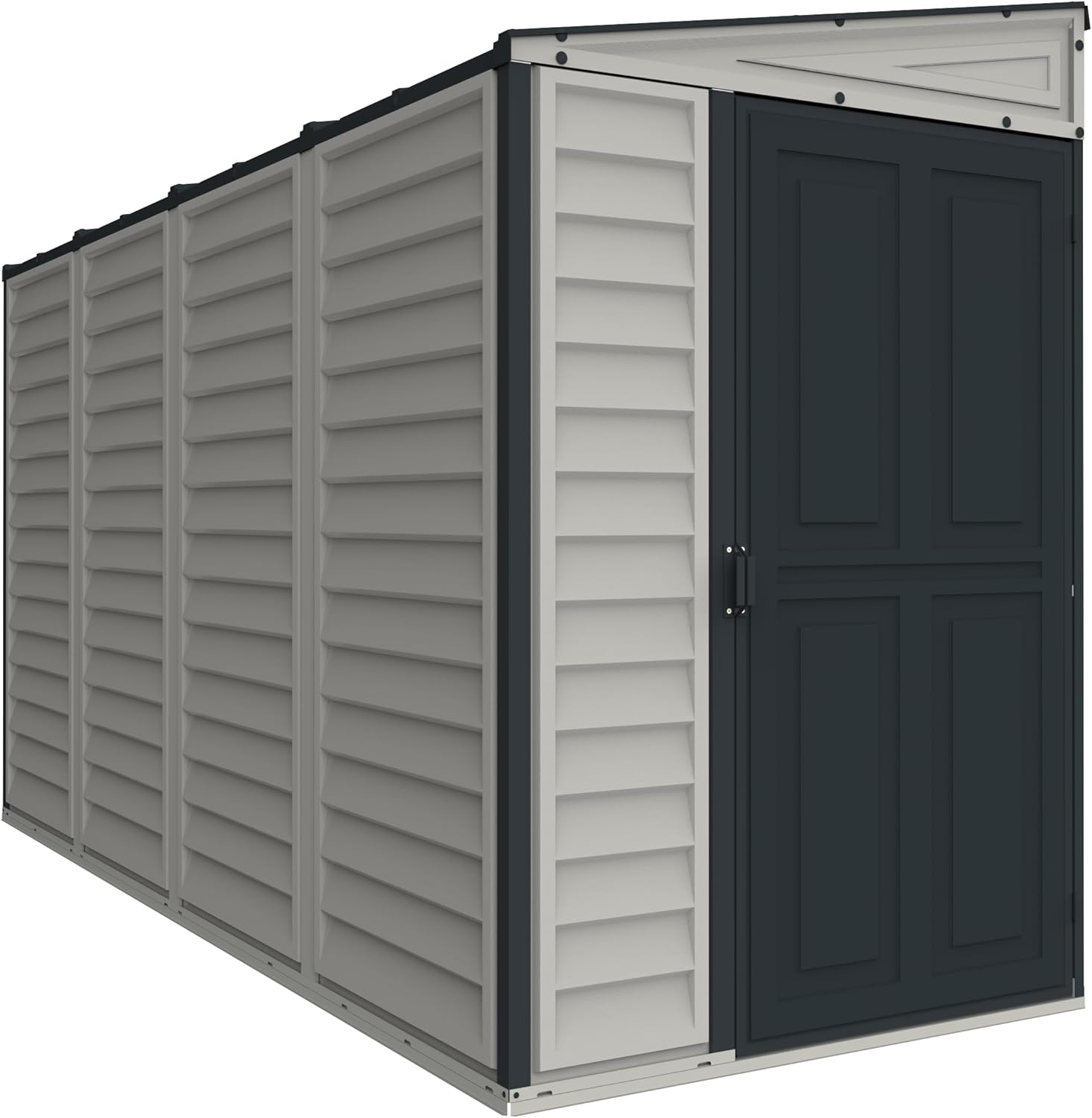 Duramax SideMate 4x10 FT PVC Resin Outdoor Garden Lean-to Storage Shed with Foundation Kit – All-Weather Vinyl Storage, Heavy-Duty Construction, Maintenance-Free, Adobe with Gray Trim