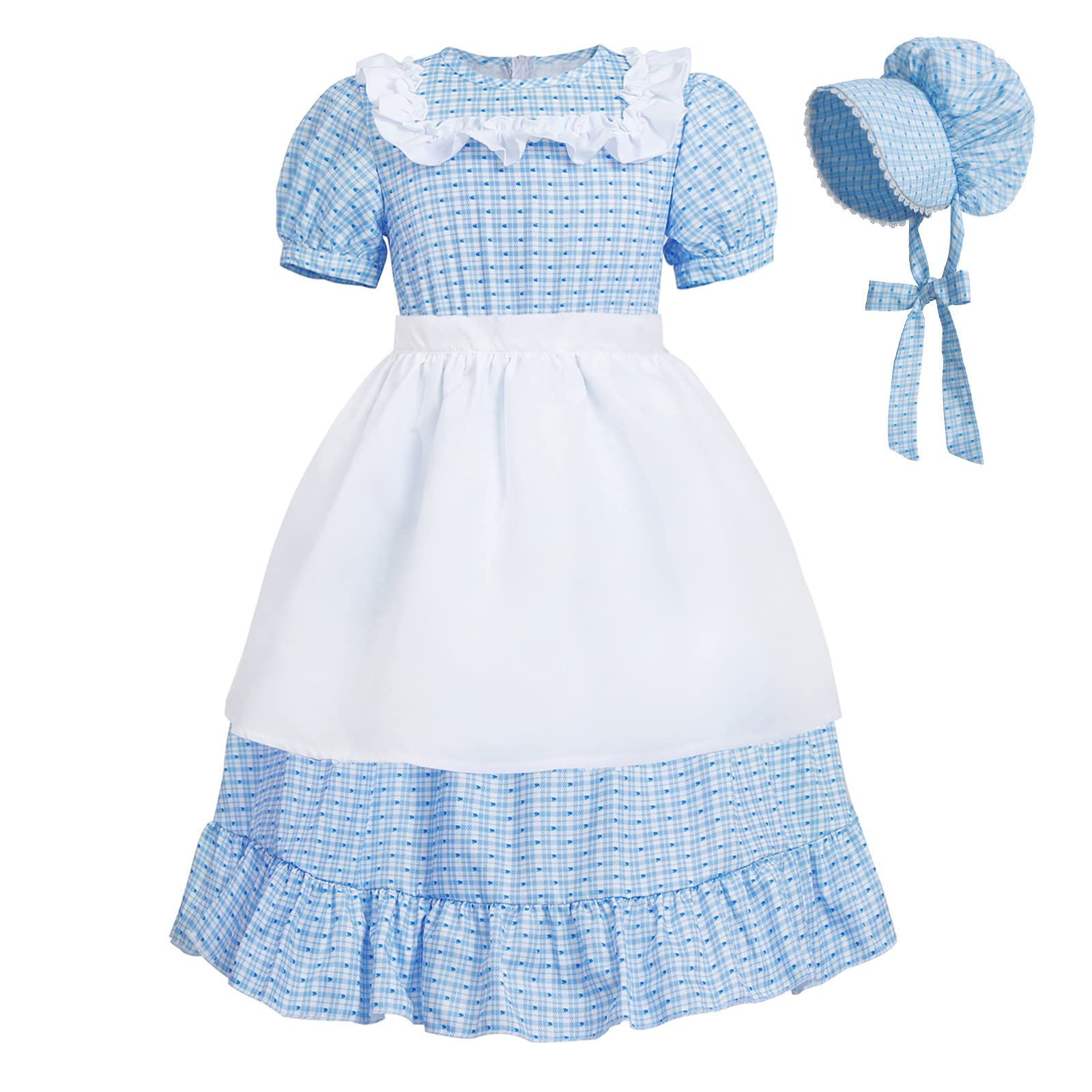 CR ROLECOS Kids Prairie Pioneer Dresses for Girls Ruffles Colonial Pilgrim Costumes Dress