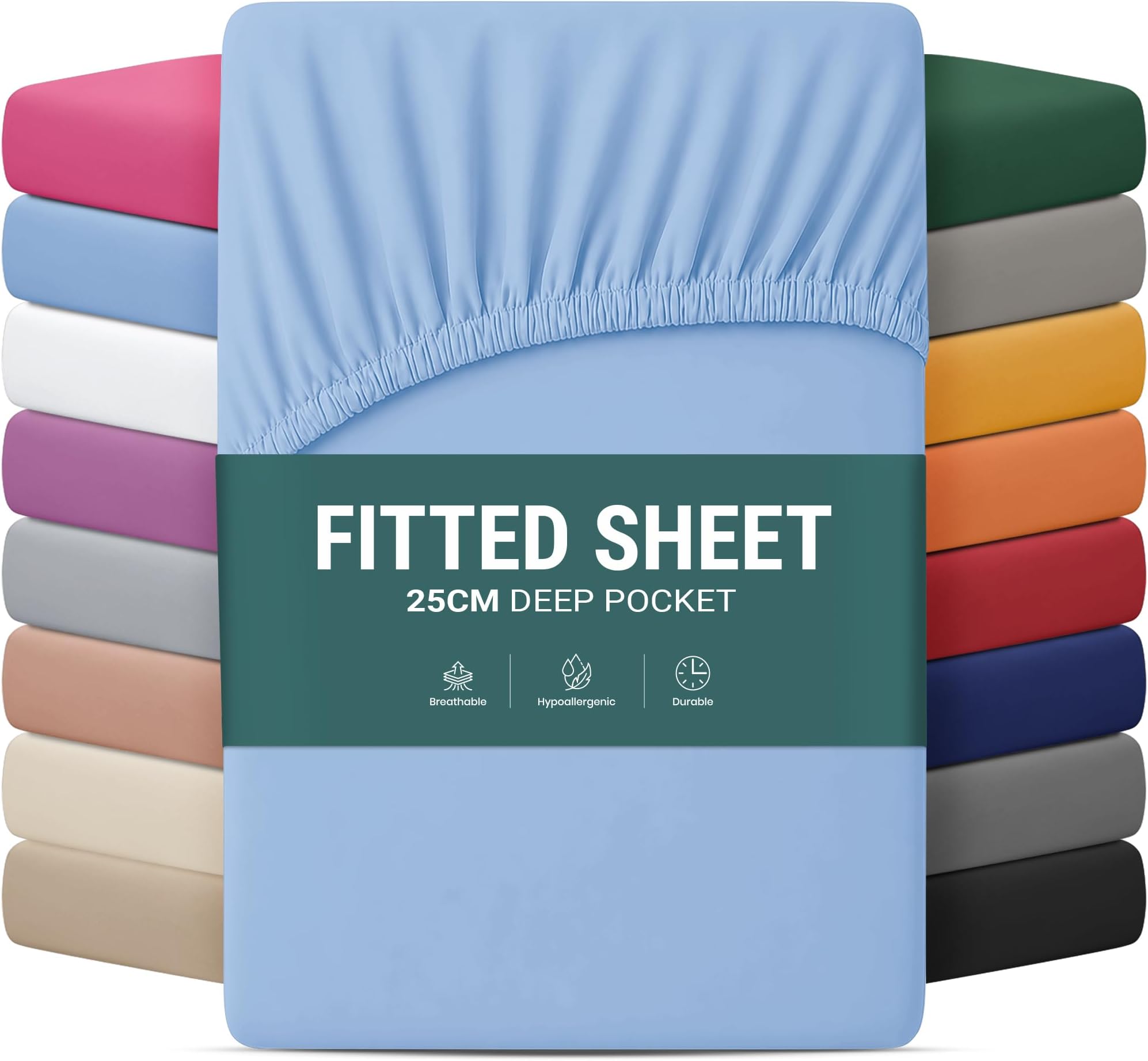 Yorkshire Bedding Single Bed Sheets 25 CM Deep Sky Blue Bedsheets with Elastic Corners Easy Care Soft Brushed Microfiber Fabric Breathable Shrinkage Fade-Resistant
