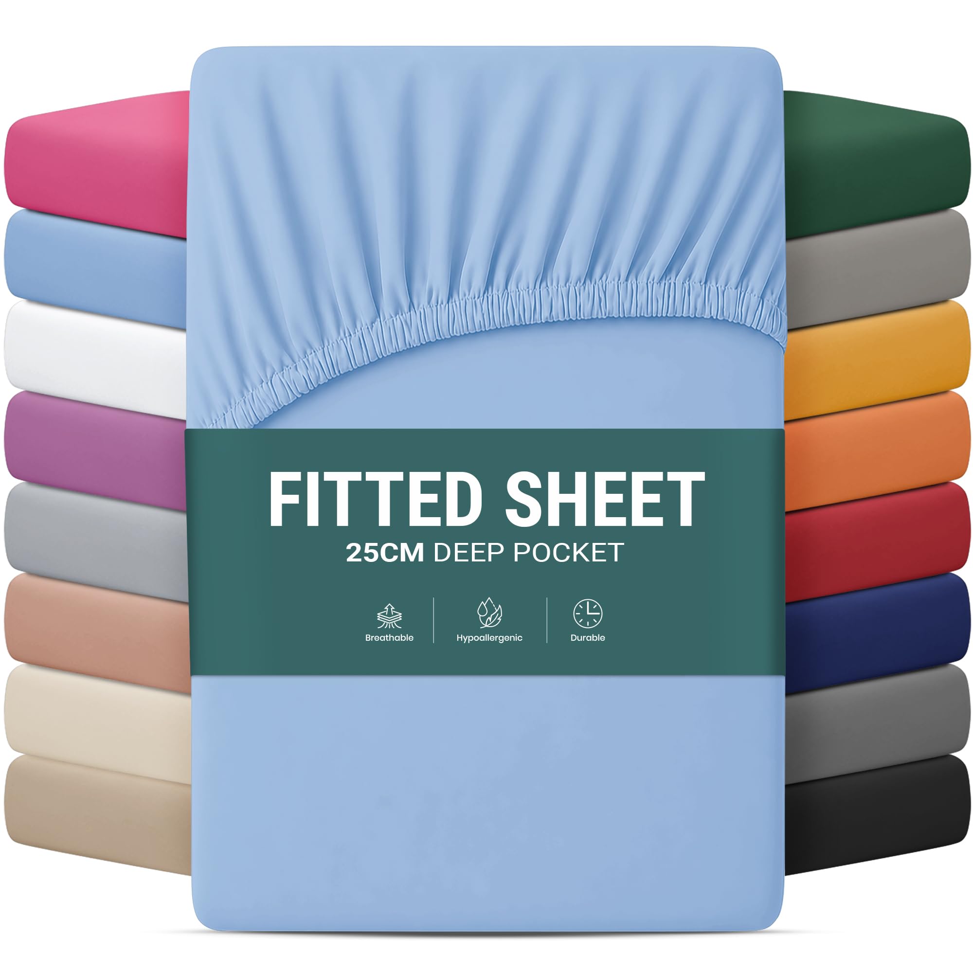 Yorkshire Bedding Sky Blue Superking Fitted Sheet 25 Cm Bed Sheets With Elastic Corners Easy Care Soft Brushed Microfiber Fabric Breathable Shrinkage Fade-Resistant Bedsheets