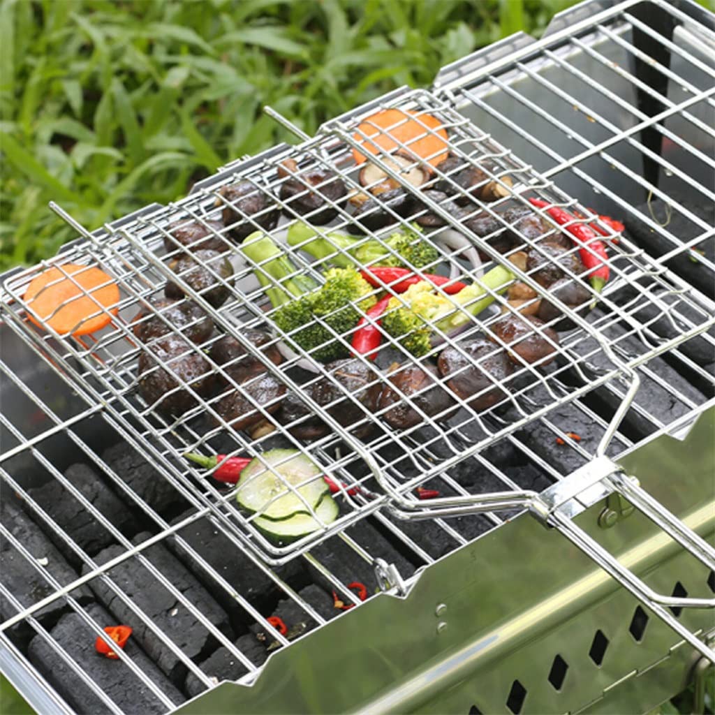 Składany kosz do grillowania Grill ze stali nierdzewnej Nieprzywierający kosz na grilla Narzędzia Siatka grillowa na stek rybny Podwójny komfort