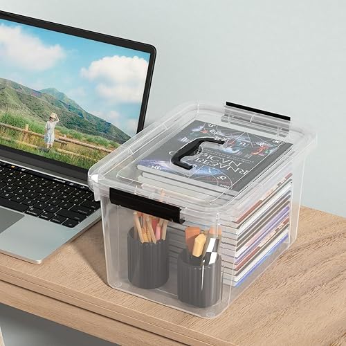 Miniatura 7 de Quickquick - Contenedor de plástico de 12 cuartos de galón con asa, caja de cierre transparente con tapas, 4 paquetes