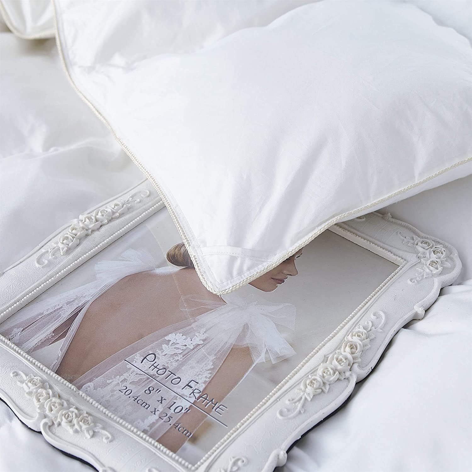 Premium All-Season Oversize Queen Size Luxury Siberian Goose Down Fiber Comforter Duvet Insert 100% Egyptian Cotton Down Feather Comforter (White Solid)