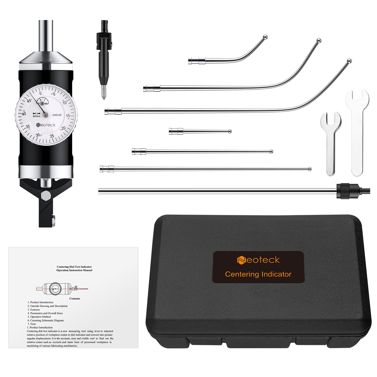 Neoteck Koaxiale Zentriermessuhr 0-3 mm/0,01 mm Messuhr-Set mit Aufbewahrungskoffer Genaue Co-Ax-Anzeige für das Testzifferblatt des Fräsmaschinenzentrums