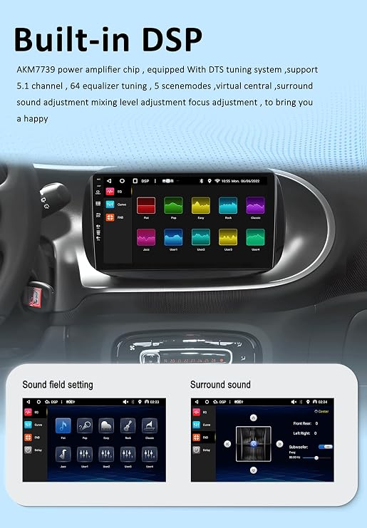 Android 15 Double Din Car Stereo For Mercedes Benz Smart 453 Fortwo Year 2014-2020 Free Mic Camera [6G+128G] Support Steering Wheel Control RDS 4G WiFi DAB Carplay BT5.0