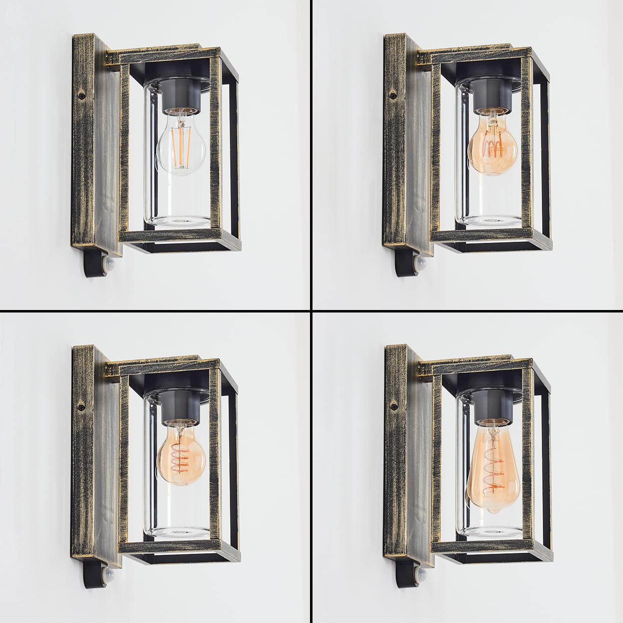 HOFSTEIN Außenwandleuchte Portalis, Außenleuchte mit Bewegungsmelder aus Metall/Glas in Schwarz-Gold/Klar, moderne Wandlampe für Eingangsbereich, 1 x E27, ohne Leuchtmittel, IP44