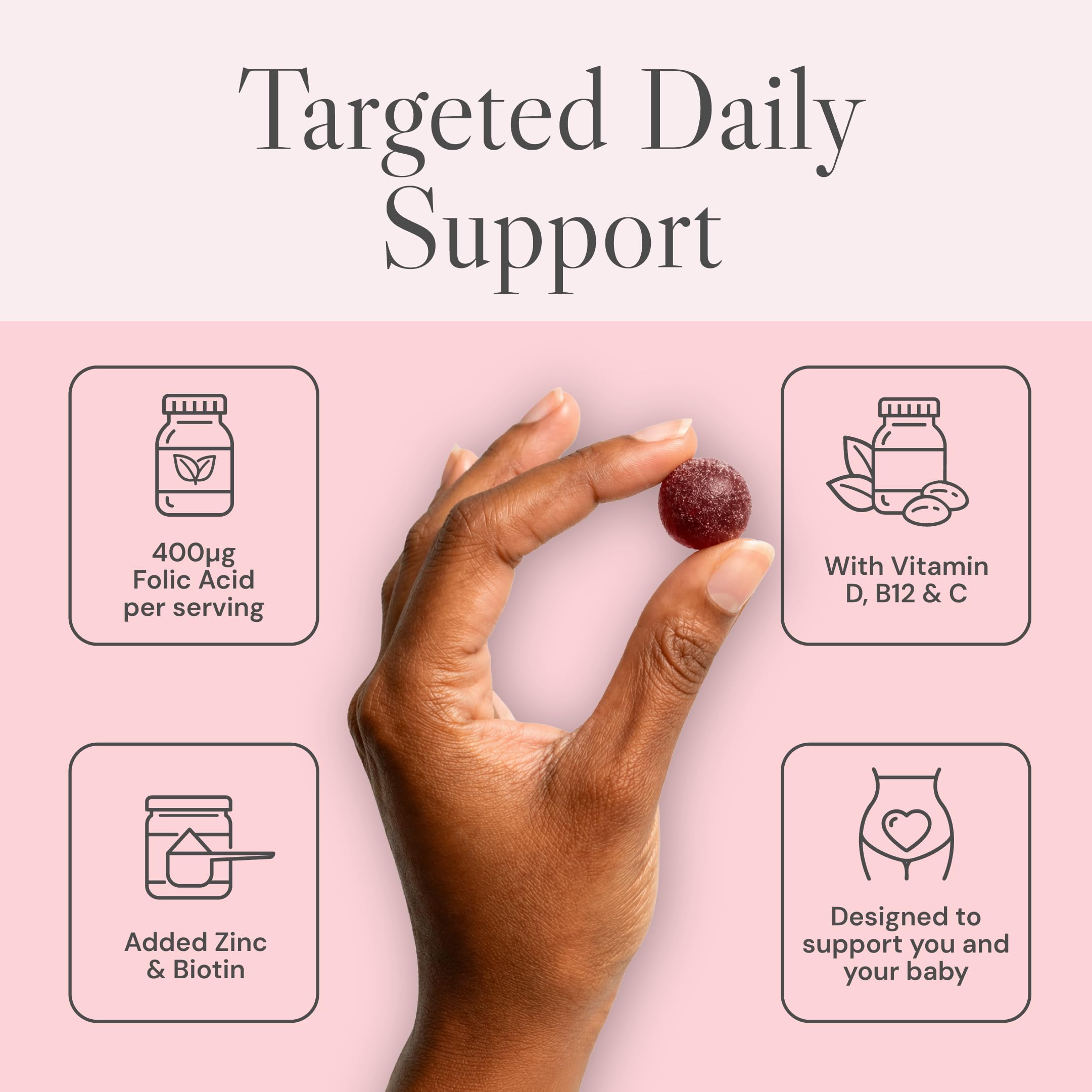 Known Soutien Grossesse Gummies avec 400mcg Acide Folique – Saveur Framboise – Complément Gommes Végan Multivitamines Prénatales avec Vitamin D3, K, C, E, B12, Biotine & Zinc – Cure 1 Mois