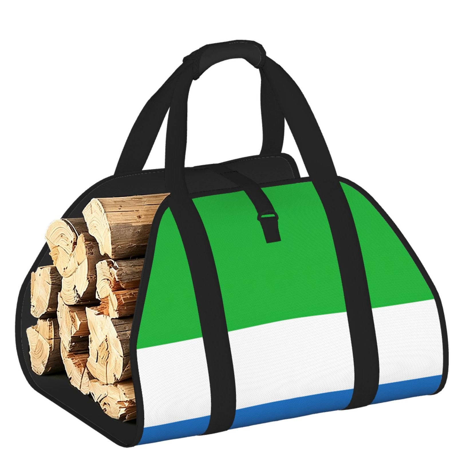 Sierra Leone flag Printed Firewood Log Carrier, Large Tote Bag with Reinforced Handles for Camping Fireplace Home